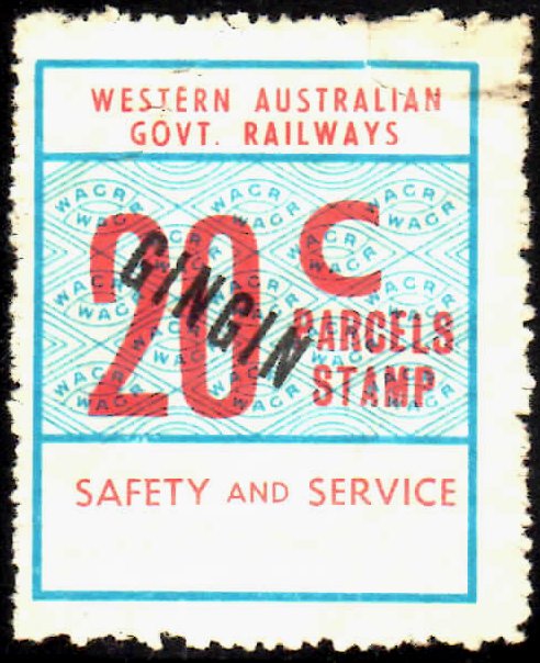 Australia WAGR Railway Parcel Stamps Fifth Series Stations GINGIN